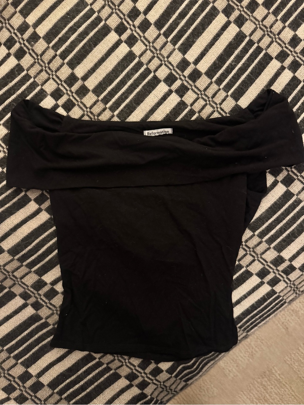 Reformation Black Off-Shoulder Foldover Top